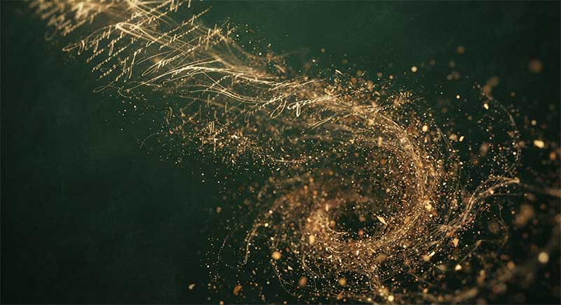 Abstract golden text-like light lines fading into scattered particles, representing a retracted scientific study
