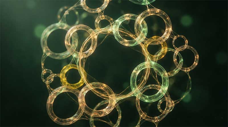 Interconnected rings of light representing the methylation cycle