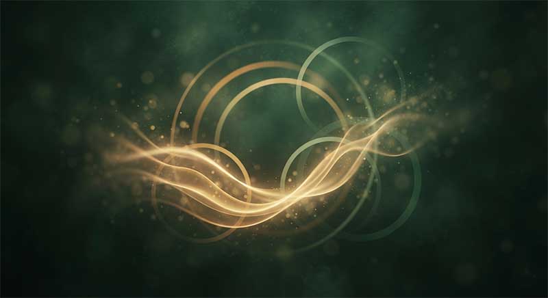 Abstract soft golden light waves representing riboflavin's calming effect on migraine