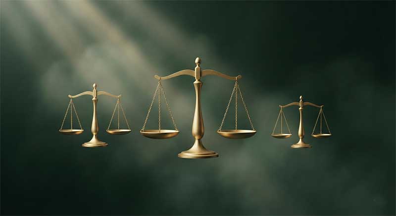 Three golden balance scales of different sizes, representing the three different regulatory safety limits for boron