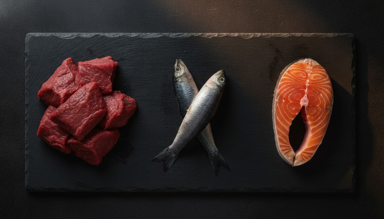 Natural creatine food sources - red meat, herring and salmon