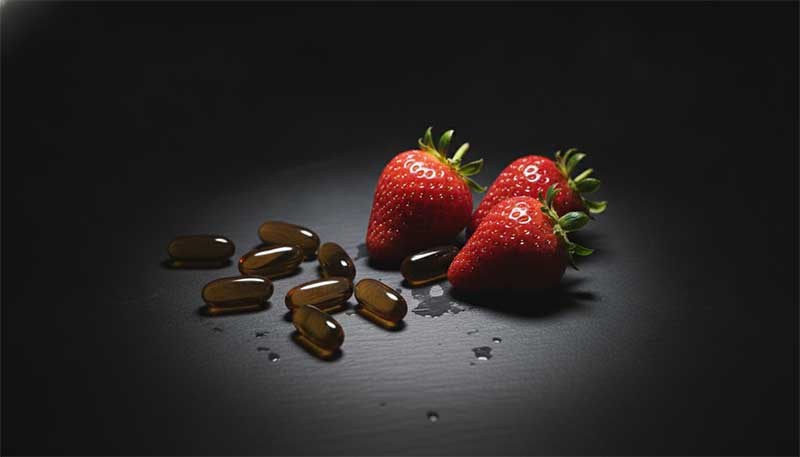 Fisetin supplement capsules with strawberries