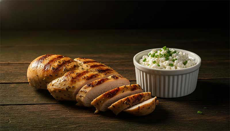 Grilled chicken and cottage cheese representing protein intake strategies on GLP-1 medications