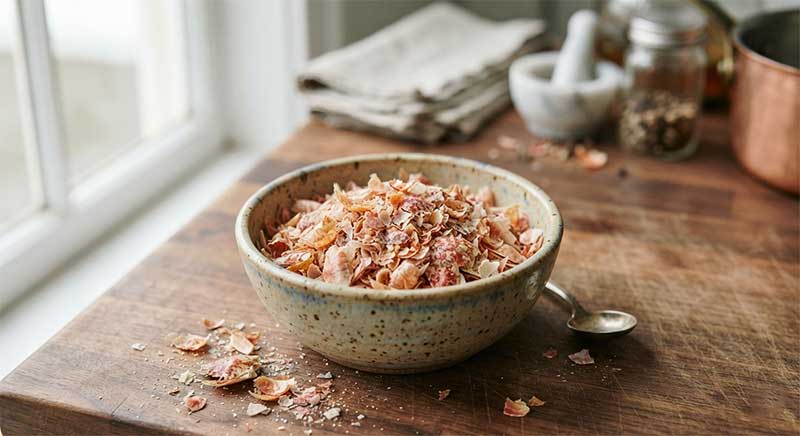 Crushed shrimp and crab shells in a small bowl