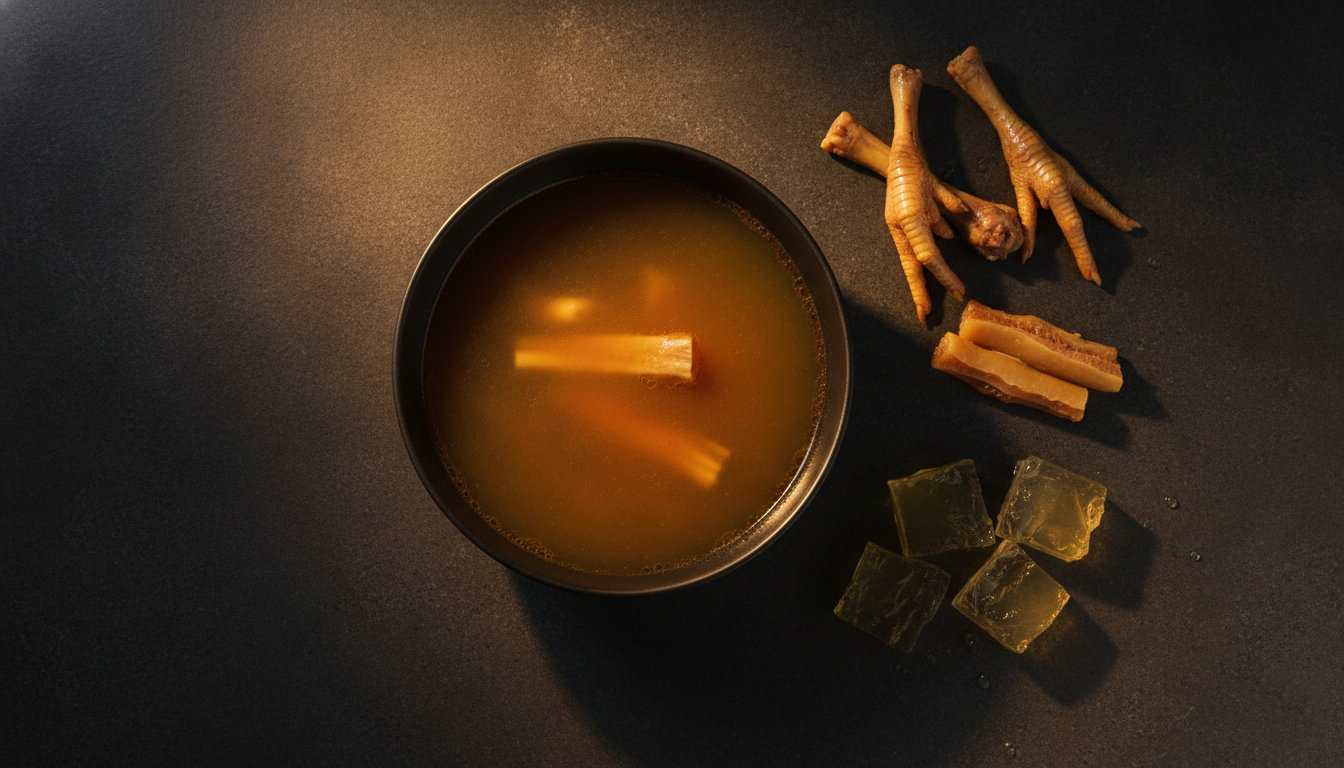 Collagen-rich foods - bone broth, tendons, gelatin - natural glycine sources