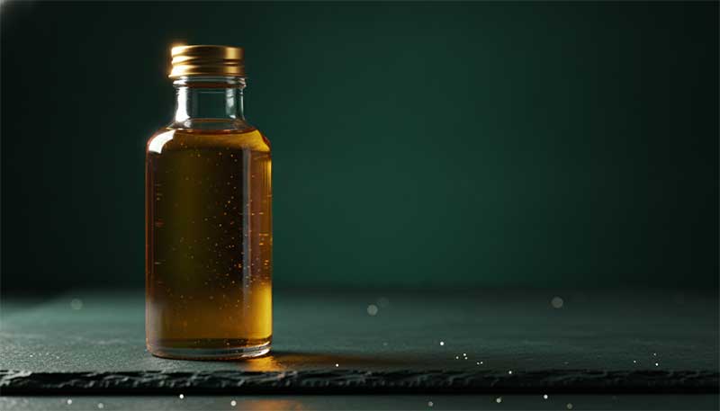 Golden fish oil in a glass bottle, representing the omega-3 cardiovascular trial controversy