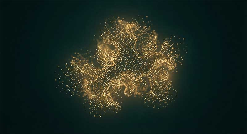 Glowing golden microbial cluster representing probiotic bacteria