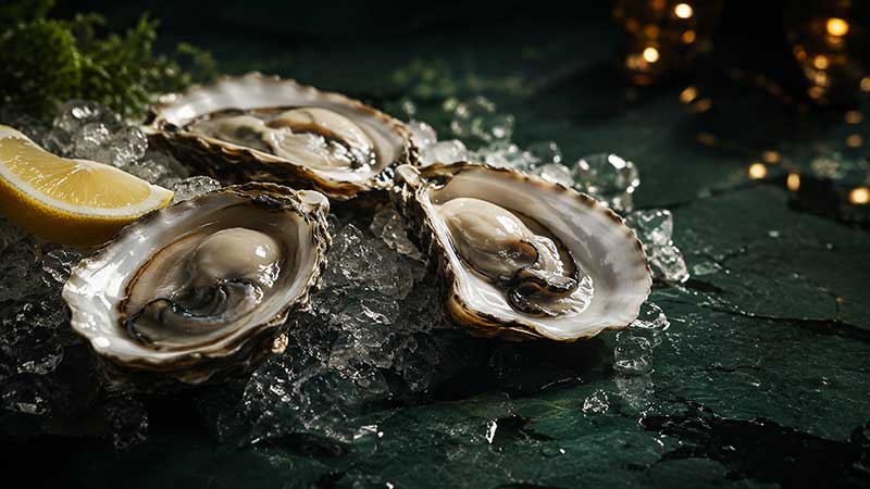 Fresh oysters with lemon, the richest natural source of zinc