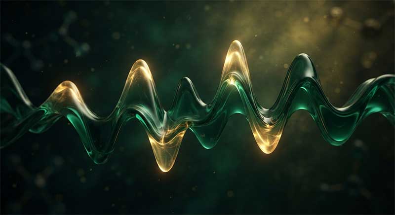 Abstract wave graph representing fluctuating hormone levels, rendered in dark green and gold