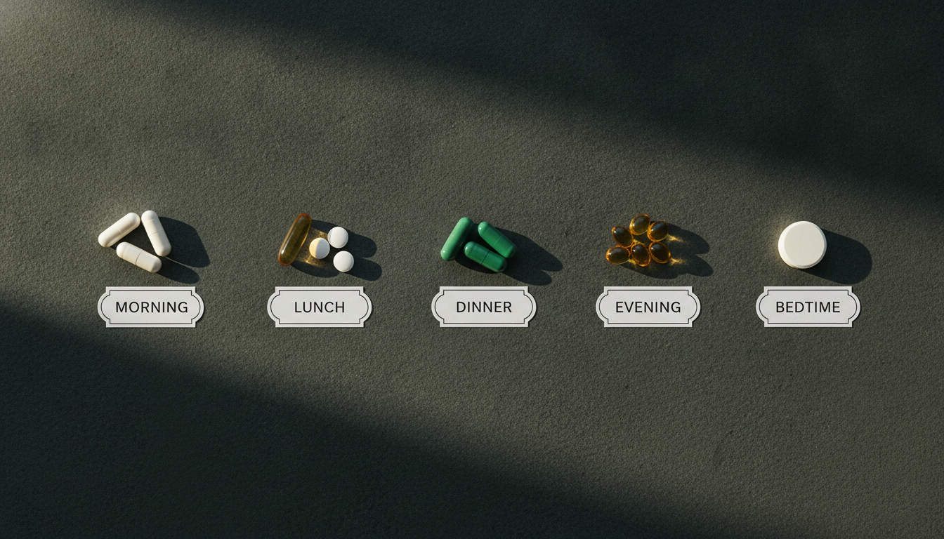 Five daily supplement portions organized and ready