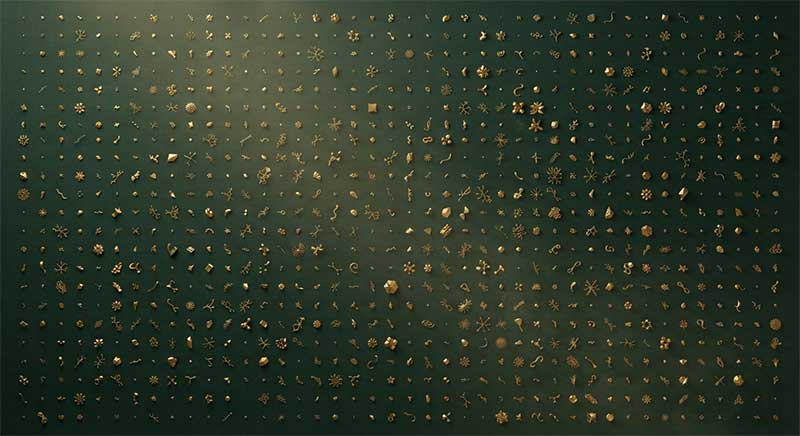 Abstract illustration of many small varied golden shapes representing strain diversity
