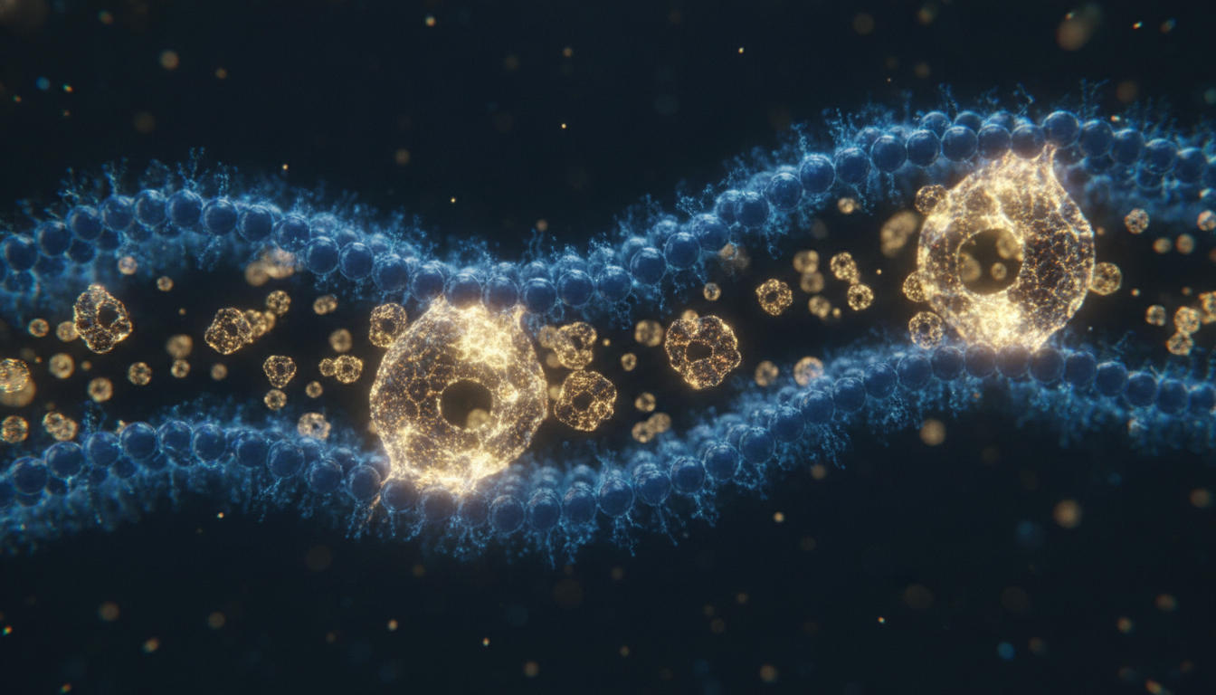 Abstract visualization of lipophilic molecules crossing cell membranes