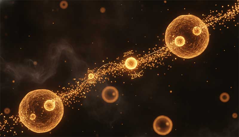 Abstract visualization of trace minerals flowing into cells