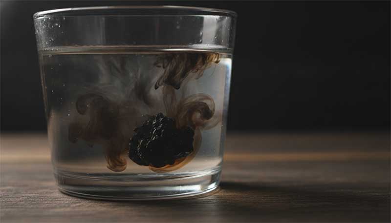Shilajit resin dissolving in warm water