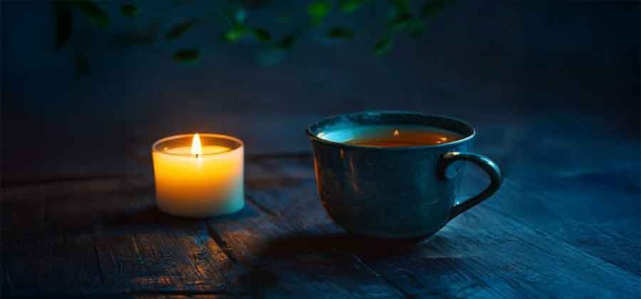 Evening wind-down ritual - herbal tea and calm environment