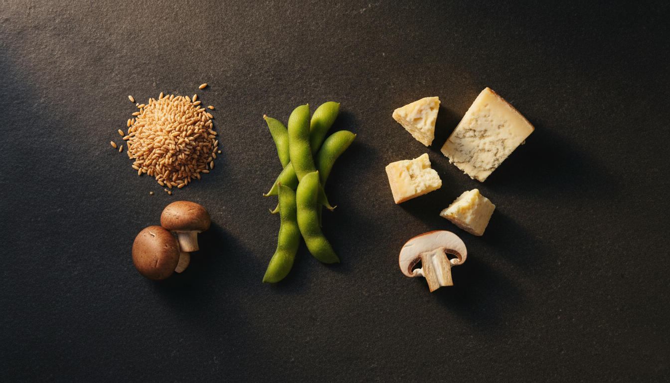 Spermidine-rich foods - wheat germ, soybeans, aged cheese and mushrooms
