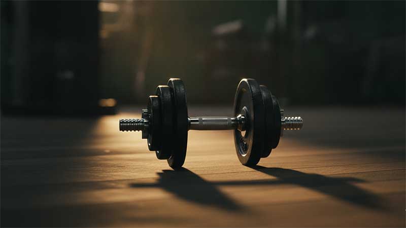 Dumbbell representing muscle and mitochondrial health research on urolithin A