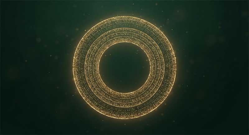 Abstract balanced pattern of golden light particles, representing vaginal microbiome balance