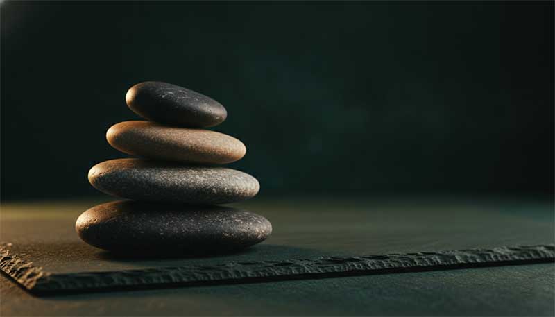 Balanced stones representing the structural balance vitamin K2 supports between bone and arterial health